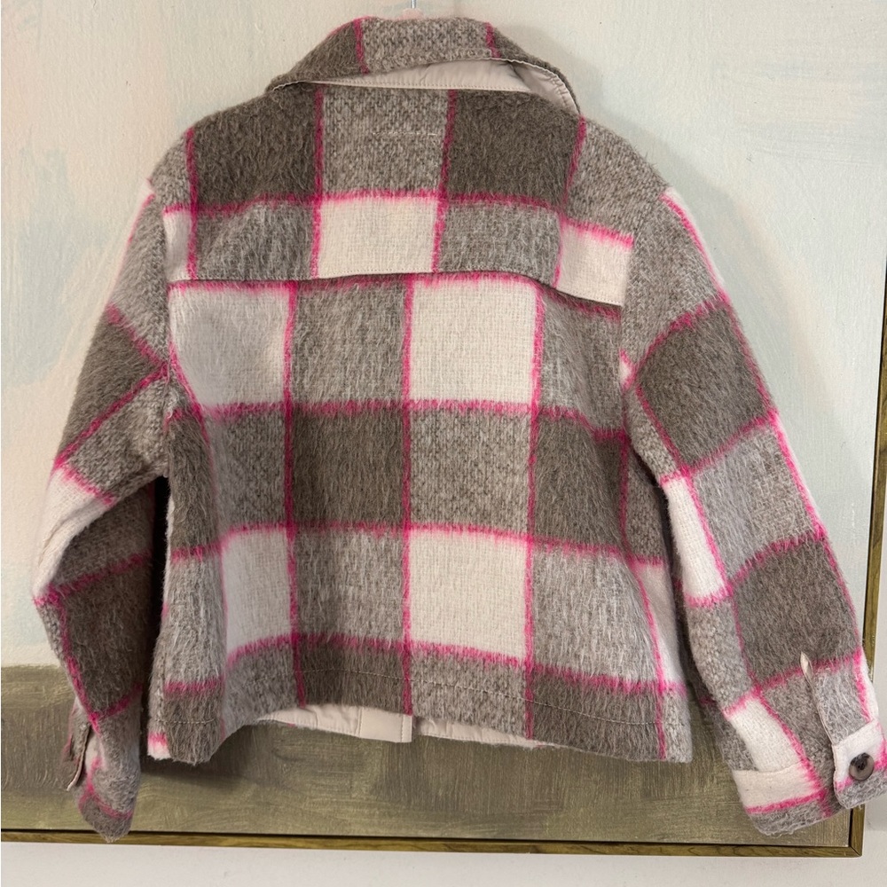 CAT & JACK Pink Tan Neutral Plaid Fuzzy Button Down Shirt Jacket Size 4/5 - Picture 5 of 5